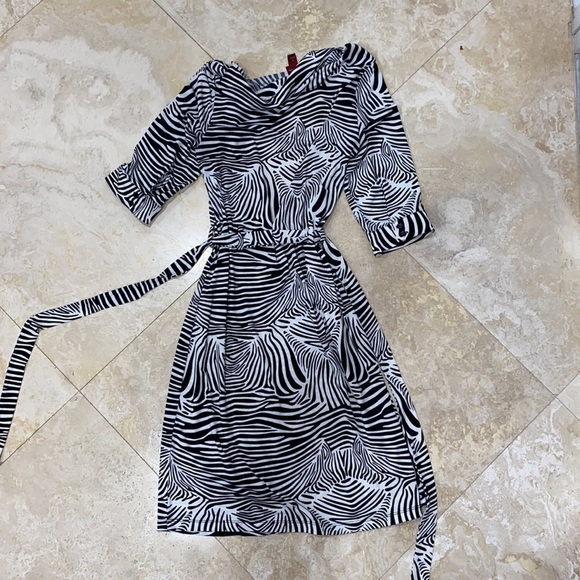 Merona Zebra Strip Button Down Knee length Dress w/ tie at waist - S - Picture 8 of 9